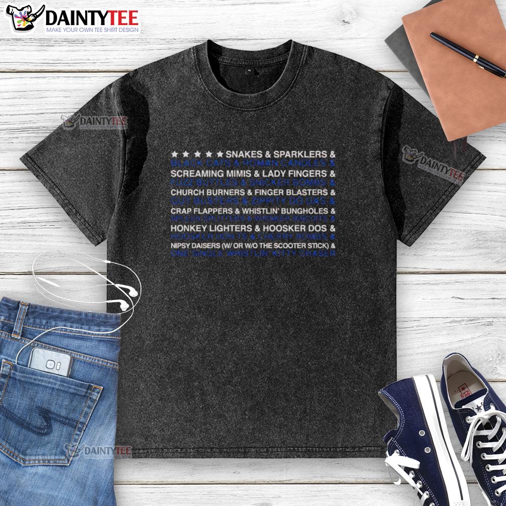 awesome-snakes-and-sparklers-and-black-cats-and-roman-candles-washed-t-shirt Awesome snakes, sparklers, black cats, and Roman candles design on a washed t-shirt, perfect for festive celebrations.