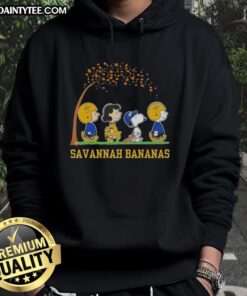 Savannah Bananas hoodie featuring Snoopy and friends, perfect for the most wonderful time of the year.