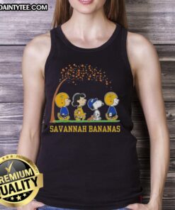 Alt Text: Awesome Snoopy and Friends tank top featuring 'It's the Most Wonderful Time of the Year' by Savannah Bananas.