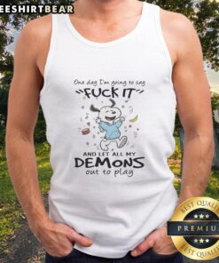 Awesome Snoopy tank top with 'One Day I'm Going To Say Fck It' graphic, perfect for casual wear and dog lovers.