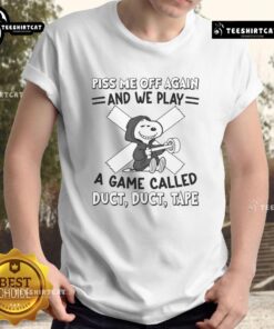 Awesome Snoopy 'Piss Me Off Again' Duct Tape T-Shirt featuring playful Snoopy design, perfect for Peanuts fans.