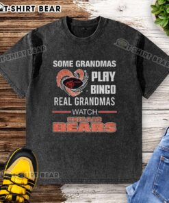 Real grandmas enjoying bingo while watching Chicago Bears football in a stylish diamond heart washed t-shirt.