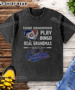 Real grandmas play bingo in a Chicago Cubs baseball t-shirt with a heart design, showcasing their love for the game.
