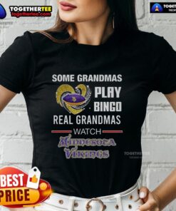 Grandmas enjoy bingo while watching Minnesota Vikings football in stylish Diamond Heart ladies tee.