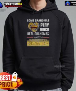 Grandmas enjoying bingo night in Washington Commanders football hoodies, showcasing fun and team spirit.