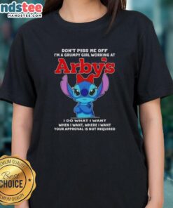 Grumpy girl at Arby's wearing 'Don't Piss Me Off' tee, showcasing awesome stitch design for ladies.