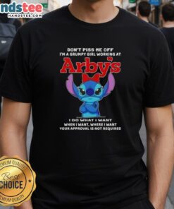 Grumpy girl Arby's t-shirt featuring 'Don't Piss Me Off' design with awesome stitch detail, perfect for fun casual wear.