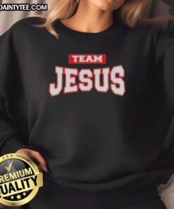Awesome Team Jesus Christian Patriot Sweatshirt in navy blue, featuring bold white lettering and a comfortable fit.