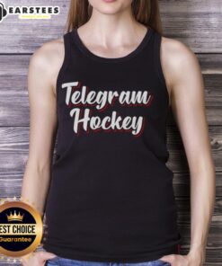 Alt Text: Awesome Telegram Hockey New Jersey Devils tank top showcasing team logo and vibrant colors for fans.