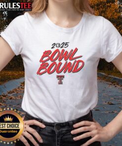 Awesome Texas Tech Red Raiders Football 2025 Bowl Bound ladies tee in red, featuring team logo and stylish design.