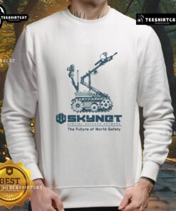 Awesome Skynet sweatshirt showcasing futuristic design for world safety, perfect for tech enthusiasts and fashion lovers.