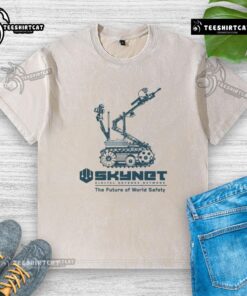 Awesome The Future of World Safety Skynet Washed T-Shirt in casual style, showcasing unique design and soft fabric.