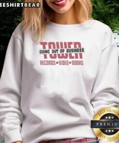 Alt Text: Awesome Tower Records Video Books sweatshirt in vibrant colors, perfect for music and movie enthusiasts.