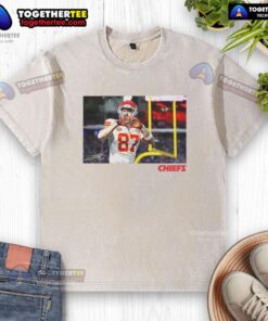 Awesome Travis Kelce Kansas City Chiefs Football Heart Signature T-Shirt in washed style, perfect for fans and collectors.