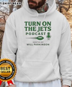 Awesome Turn On The Jets Podcast Hoodie featuring bold logo and stylish design, perfect for fans of the Jets.