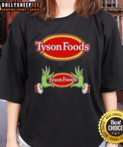 Awesome Tyson Foods X Grinch hands Merry Christmas ladies tee featuring festive design and vibrant colors.