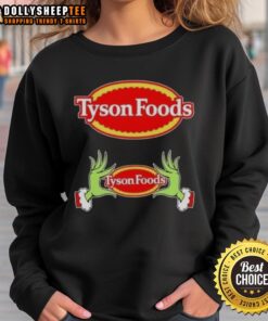 Awesome Tyson Foods X Grinch Hands Merry Christmas Sweatshirt featuring festive design and vibrant colors.