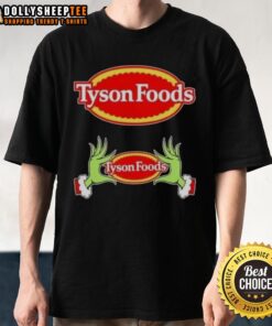 Alt Text: Awesome Tyson Foods X Grinch Hands Merry Christmas T-Shirt featuring festive design and vibrant colors for the holiday season.