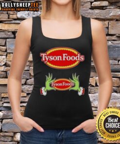 Awesome Tyson Foods X Grinch Hands Merry Christmas tank top featuring festive design and vibrant colors.
