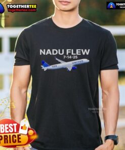 Alt Text: Awesome United Flight 1584 Nadu Flew 7 14 25 T-Shirt showcasing a stylish design for aviation enthusiasts.