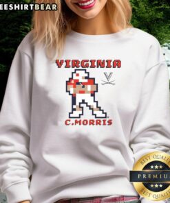 Awesome Virginia Cavaliers Football Chandler Morris Retro Baller Pixel Sweatshirt in navy blue, perfect for game day.
