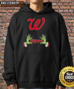 Awesome Walgreens x Grinch Hands Merry Christmas hoodie featuring a festive design, perfect for holiday celebrations.