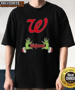 Awesome Walgreens X Grinch Hands Merry Christmas T-Shirt featuring festive design and playful Grinch graphics.