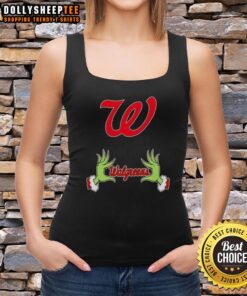 Alt Text: Awesome Walgreens X Grinch hands Merry Christmas tank top featuring a festive design perfect for holiday celebrations.