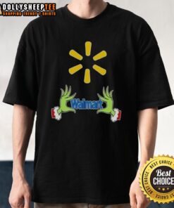 Awesome Walmart X Grinch Hands Merry Christmas T-Shirt featuring festive design and vibrant colors for holiday cheer.