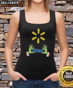 Alt Text: Awesome Walmart X Grinch Hands Merry Christmas Tank Top featuring festive design and holiday spirit.