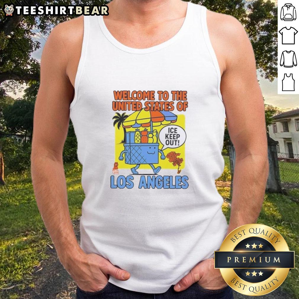 Awesome Welcome To The United States Of Ice Keep Out Los Angeles Tank Top Awesome welcome tank top featuring 'United States of Ice, Keep Out Los Angeles' design for casual summer wear.