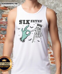 Cute 6-7 meme witch skeleton hands on a Halloween tank top, perfect for spooky season style and festive celebrations.