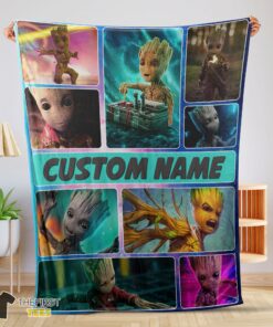 Cute Baby Groot Guardians Of The Galaxy Blanket Fleece Customized Blanket