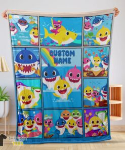 Cute Baby Shark Family & Friends Collage Blanket Fleece Customized Blanket