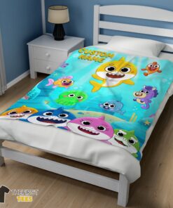 Cute Baby Shark & Friends Poster Yellow Text Blanket Fleece Customized Blanket - Image 4