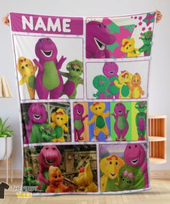 Cute Barney & Friends Characters Collage Blanket Fleece Customized Blanket