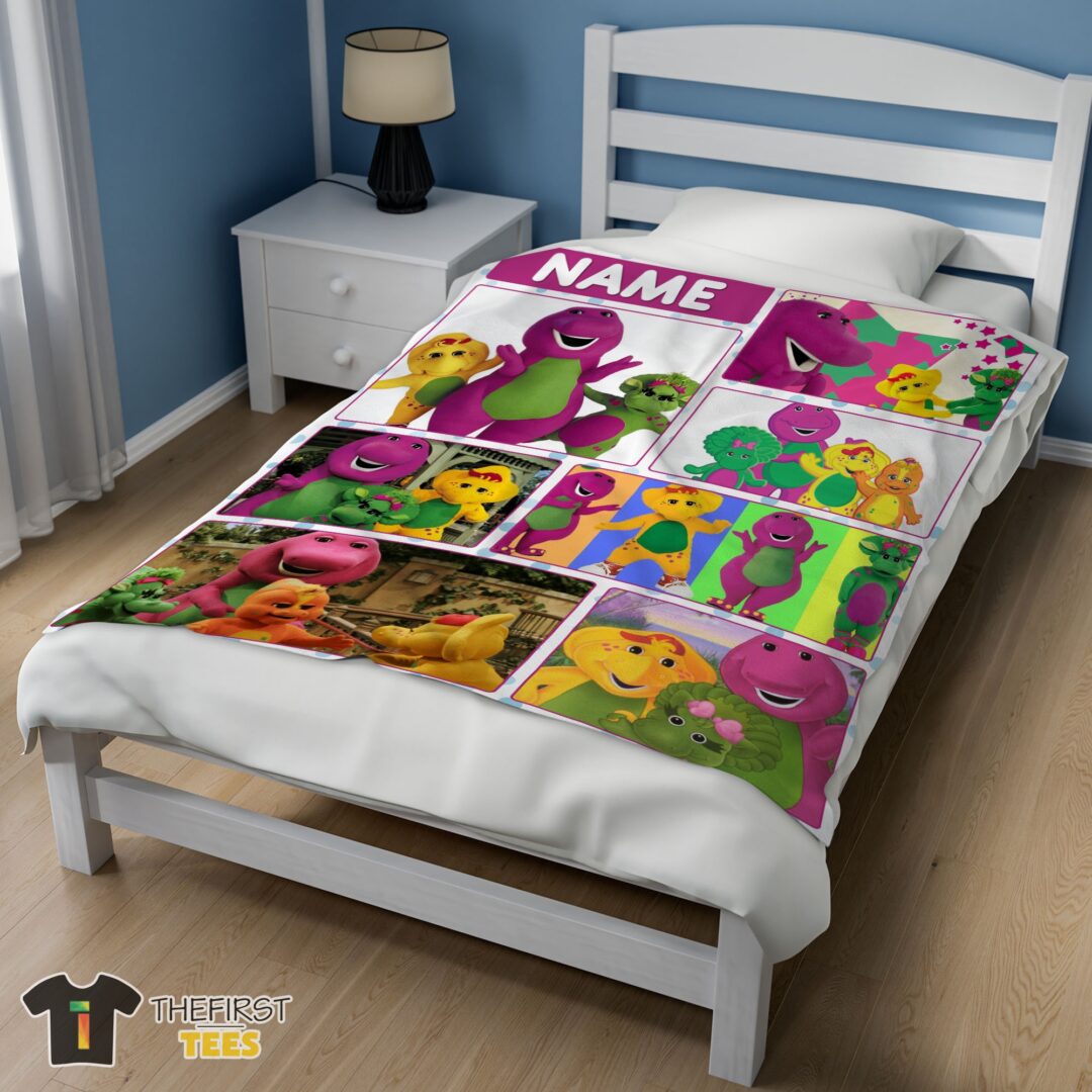 cute-barney-friends-characters-collage-blanket-fleece-customized-blanket-mk-02 Cute Barney & Friends Characters Collage Blanket Fleece Customized Blanket - Image 4