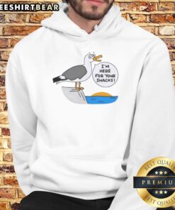 Cute beach hoodie with 'I'm Here for Your Snacks' slogan, perfect for summer outings and beach fun.