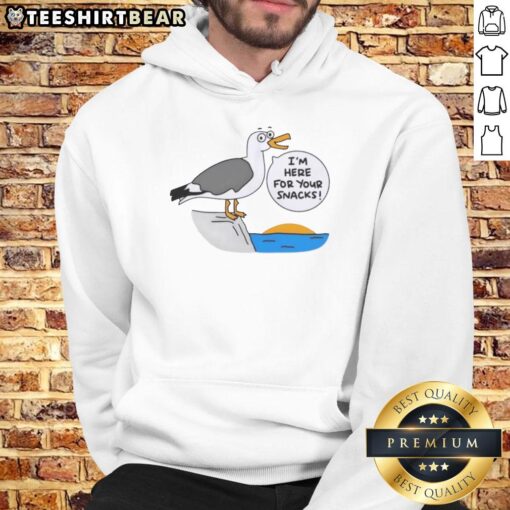 Cute beach hoodie with 'I'm Here for Your Snacks' slogan, perfect for summer outings and beach fun.