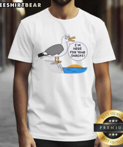 Alt Text: Cute beach-themed I'M Here For Your Snacks T-shirt design featuring vibrant colors and fun graphics.