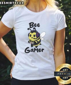 Cute Bee Gamer Ladies Tee featuring a playful bee graphic, perfect for gaming enthusiasts and fashion lovers.