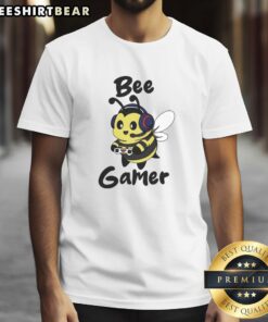 Alt Text: Cute Bee Gamer T-Shirt featuring an adorable bee character with gaming accessories, perfect for gamers and bee lovers.