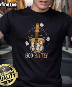 Cute Boo-Ba Tea Halloween ghost boba tea t-shirt design featuring a playful ghost with a boba cup.