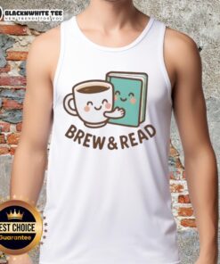 Adorable Brew and Read book tank top featuring a cozy design perfect for book lovers and coffee enthusiasts.