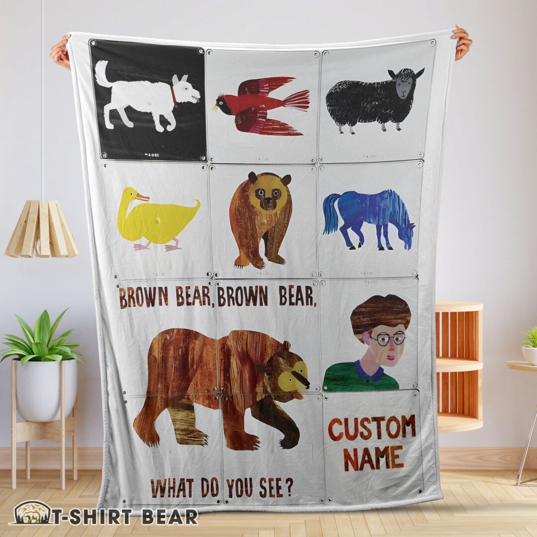 Cute Brown Bear Brown Bear What Do You See Blanket Fleece Customized Blanket-mk-01