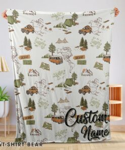 Cute Camping Theme Velveteen Plush Blanket Fleece Customized Blanket
