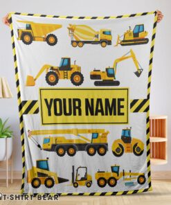 Cute Cartoon Construction Trucks With Friends Blanket Fleece Customized Blanket