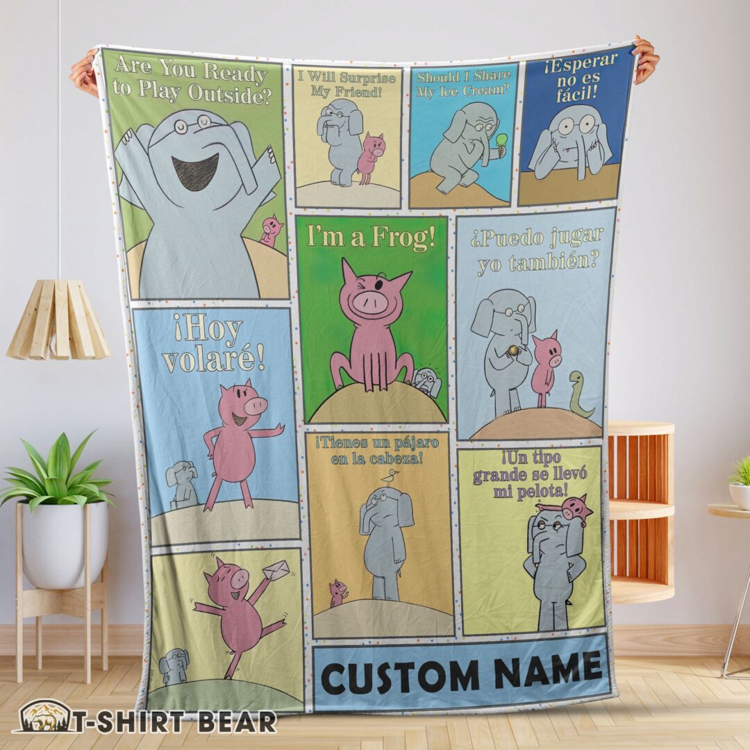 Cute Cartoon Elephant & Piggie Blanket Fleece Customized Blanket