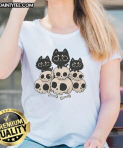Cute Death Gang Cat Skulls Ladies Tee featuring playful cat skull graphics on a stylish women's t-shirt.