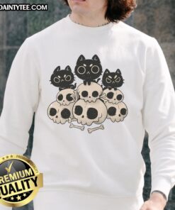Cute Death Gang Cat Skulls Sweatshirt featuring playful cat skull graphics on a cozy black fabric.